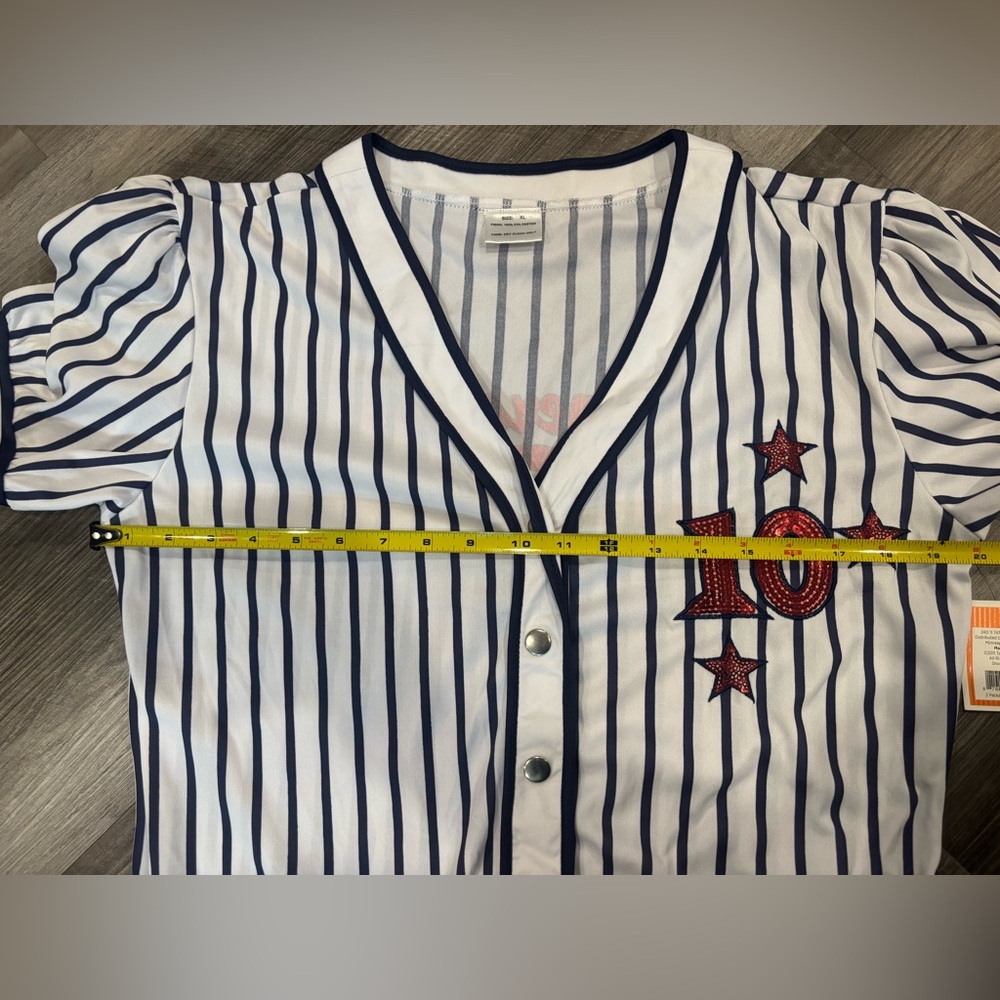 New Striped Baseball-Inspired Superstar Adult Costume with Red Belt - Size XL - Picture 5 of 7
